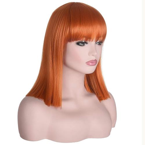 Color Orange morvally Short Straight Ginger Bob Wig with Blunt Bangs Heat Resistant Hair Natural Looking Cosplay Costume Daily Wigs (14, 2735# Orange)