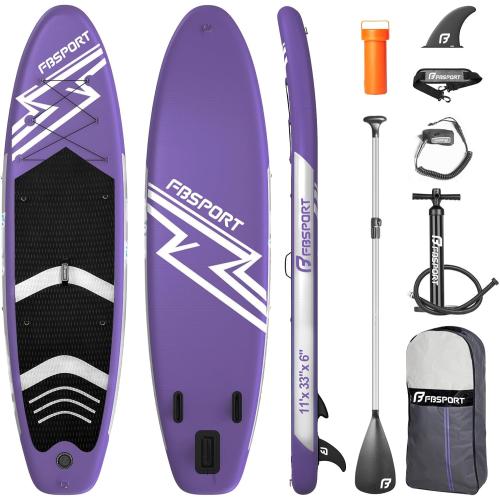 PURPLE FBSPORT 11' Premium Stand Up Paddle Board, Yoga Board with Durable SUP Accessories & Carry Bag | Wide Stance, Surf Control, Non-Slip Deck, Leash, Paddle and Pump for Youth & Adult