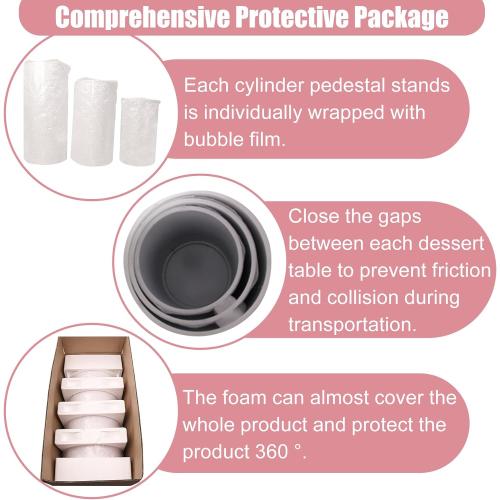 HAISIWLKJ 3PCS Cylinder Pedestal Stands for Parties, White Metal Round Cylinder Plinths Dessert Table Display Pillars for Birthday Wedding Bridal Baby Shower Party Decorations(Large)