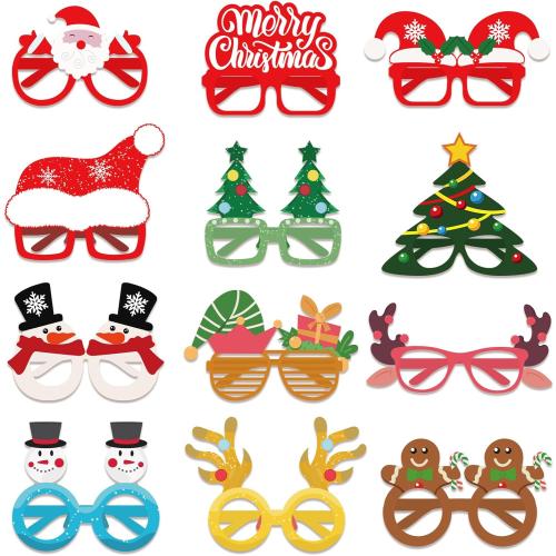 BigOtters Christmas Paper Eyeglasses, Christmas Party Glasses Bulk Frame Costume for Adults and Kids Party Favors Photo Booth, 12PCS