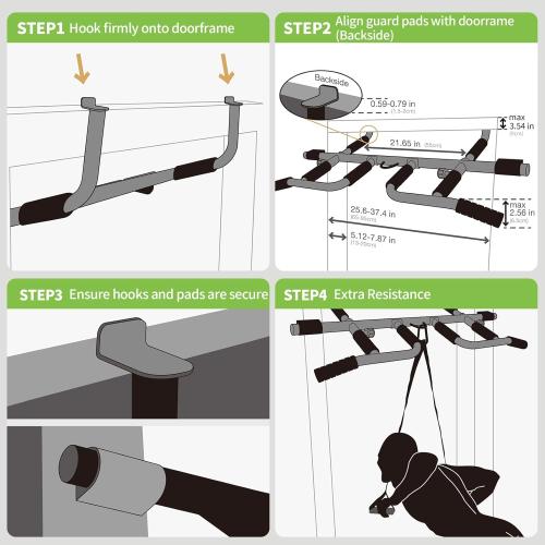 New Upgrade Pull Up Bar for Doorway with Ergonomic Grip - Upto 440 Lbs Capacity, No Screwing or Slipping - USA Original Patent, Designed, Shipped, Warranty