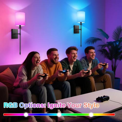 24.8 Inch Black Battery Operated Wall Sconces Set of 2, Rechargeable Wireless Wall Lights with Remote & White Fabric Shade, Indoor Not Hardwired Dimmable Wall Lamps for Bedroom, 2 Bulbs Included