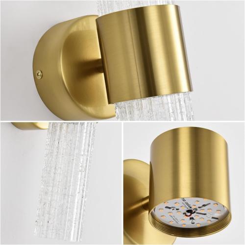 Crystal Sconces Wall Lighting, Gold Wall Sconces Set of 2, LED Crystal Sconces Set of 2, Wall Lights for Bedroom Modern, for Bedroom, Living Room, Dining Room, LED 0-32W with Light Source