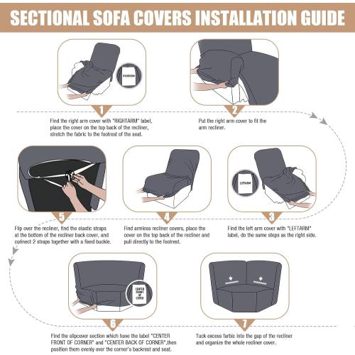VANSOFY Extra Large Reclining Sectional Couch Covers, Washable 5-Piece Sofa Covers for L Shape Sectional Sofa Corner Seater, Thick, Soft Sofa Slipcovers (5 Seat Recliner Cover, Light Dark Gray)