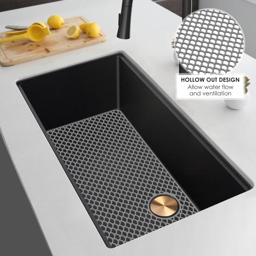 Silicone Sink Protector with Right Drain Hole,28x15inch Nonslip Silicone Sink Mat,Heat Resistant Sink Protector Mat, Hollow Out Sink Mats,Silicone Sink Protector for Kitchens(grey)