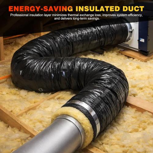 4 Inch Insulated Flexible Duct 25 FT, R4 HVAC Flex Duct with Black Jacket, Owens Corning Fiberglass Insulation, Aluminum Foil Core for Ventilation & Exhaust
