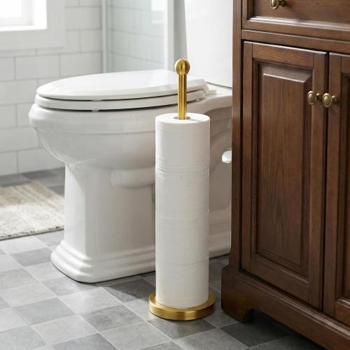 Songtec Gold Toilet Paper Holder Stand with Reserve, Floor Standing Tisse Roll Holder for 4 Rolls, Compact Design Bathroom Toilet Paper Storage - Gold