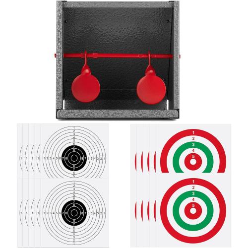 BB Gun Target Trap with Catch Box & 20 PCS Shooting Paper, Airsoft & Pellet Gun Shooting Catcher, with Spinning Metal Silhouettes Targets, for Backyard, Indoor - Small Size