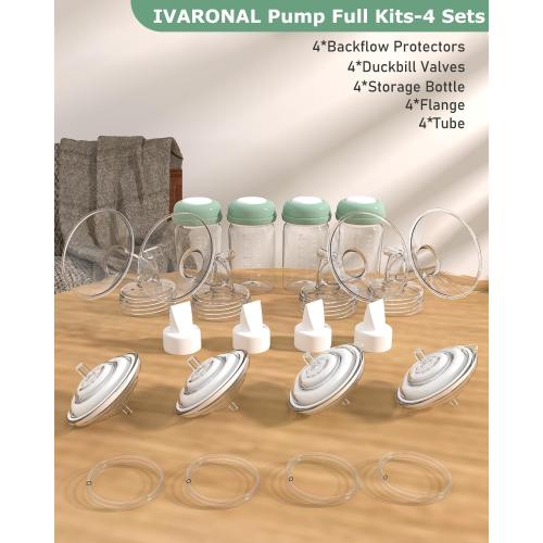 4 Full Pump Parts Kits for Spectra S1/S2/9 Plus/Synergy Gold, Replacement Kit for Spectra Pump Parts 4PC,Include 21mm Flange, Duckbill Valve, Tube, Bottle, Backflow Protector, Not Original Accessories