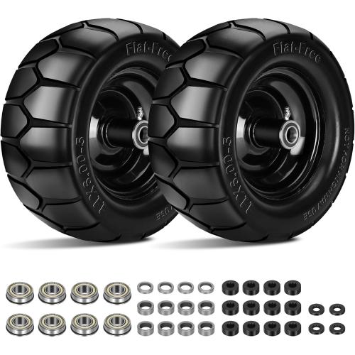 BLACK 11x6.00-5 Flat Free Tire,2 Pack 11x6.00-5 Tires for Zero Turn Mower With 3/4 & 5/8 or 1/2” Bearing,6-8 Centered Hub,11x6-5 Lawn Mower Tires Flat Free,Load 400lbs
