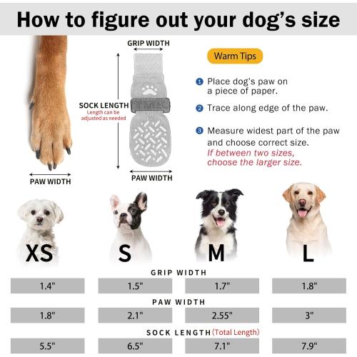 Size X small SCENEREAL Anti Slip Dog Socks to Prevent Licking Paws, Dog Shoes for Hot/Cold Pavement, Paw Protector Traction Control on Hardwood Floor, Dog Shoes Booties for Puppy Small Medium Large Senior Dogs