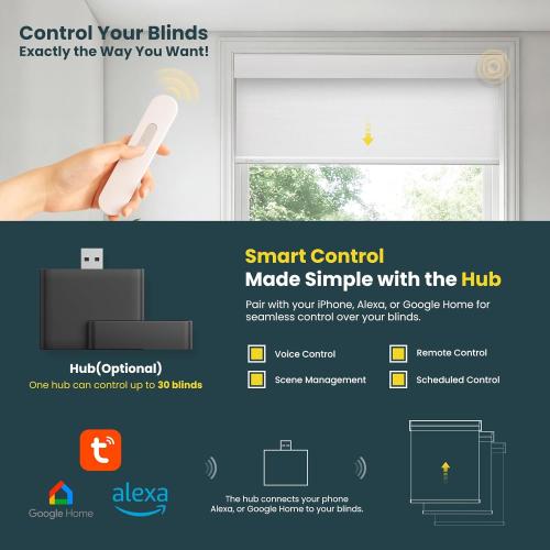 Motorized Blinds No Drill Automatic Blinds for Windows Cordless Roller Shades Electric Blinds with Remote Control Smart Blinds (White, 33.5 x 72)