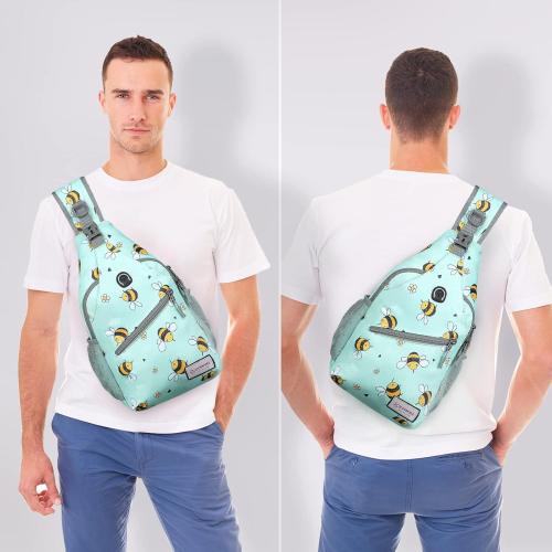 ZOMAKE Sling Bag,Small Crossbody Sling Backpack,Water Resistant Shoulder Daypack for Travel,Anti Thief Chest Bag for Hiking(Bee Blue)