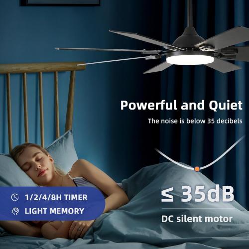 52 Ceiling Fans with Lights and Remote, Black Modern Ceiling Fan with 8 Dual Finish Blades,Quiet Reversible Motor，Farmhouse Ceiling Fan with RGB Lights for Bedroom,Living Room,Patios