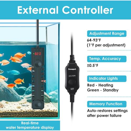 300W Aquarium Heater, Adjustable Fish Tank Heater, with Digital Display, Overheat Protection & Dry Run Protection, for 40-75 Gallon Water