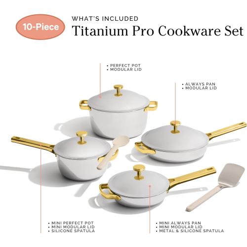 Our Place Titanium Pro Cookware Set | Pots and Pans Set with Always Pan Pro, Perfect Pot Pro & Minis | Non-Toxic No-Coating Nonstick | Induction & Oven-Safe up to 750°F | Gold