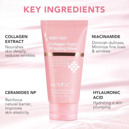 Collagen Overnight Wrapping Peel off Face Mask, Collagen Night Wrapping Mask, Elasticity & Hydration for Glass Skin, Reduce Fine Lines & Dullness, Anti-Aging Korean Skin Care
