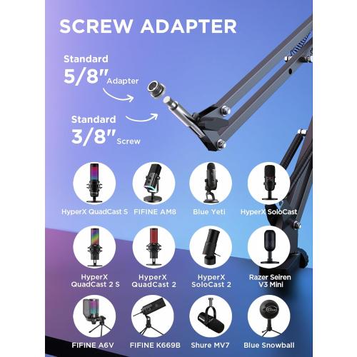 InnoGear Boom Arm Microphone Mic Stand for Blue Yeti HyperX QuadCast SoloCast Snowball Fifine Shure SM7B and Other Mic, Black