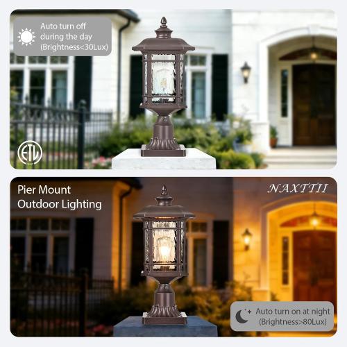 Dusk to Dawn Lamp Posts Outdoor Lighting Waterproof Outdoor Post Lights with Water Ripple Glass 16.5 Inch Height ORB Finish Lamp Post Light Fixture for Yard Patio Pathway Garden E26 Socket