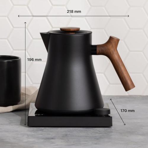Fellow Corvo EKG Pro Studio Edition Electric Tea Kettle - Quick Heating, Precise Temperature Control, Scheduling, Built-in Brew Timer - Matte Black with Walnut Handle - 0.9 Liter