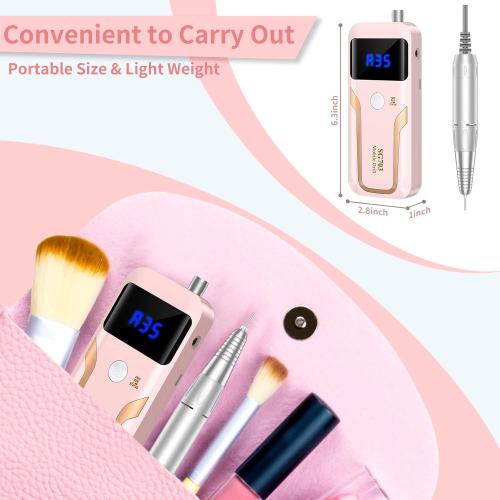 Portable Nail Drill Professional 35000 RPM, MOCOWIND Rechargeable Electric Nail File Machine E File for Acrylic Gel Polishing Removing, Cordless E-File with Bits Kit for Manicure Salon Home, Pink