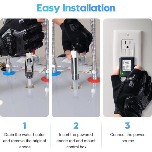 Powered Anode Rod, Briidea Water Heater Anode Rod Made of Titanium (40-89 Gallon Tank), Anti-Rust and Corrosion, Reduce Limescale