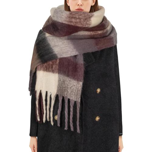Womens Scarf Winter Big Colorful Checked Thick Warm Soft Scarves Casual Tassel Blanket Scarf