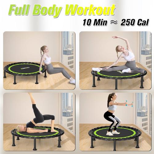 Black and Green Foldable Mini Trampoline, 40/48 Rebounder Trampoline for Adults & Kids, 440lbs Capacity Indoor Fitness Workout Exercise Equipment