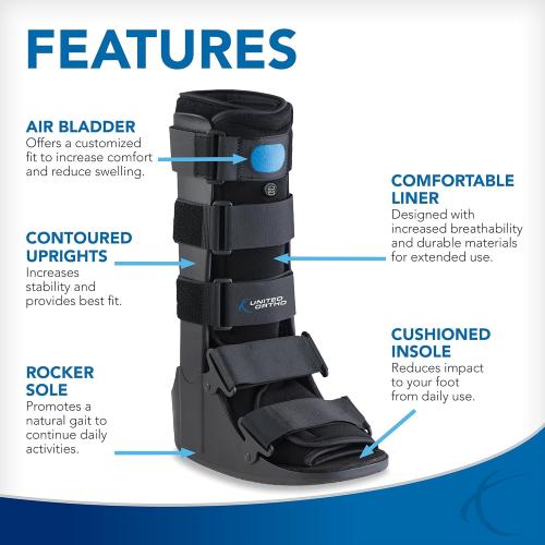 XS United Ortho Air Cam Walker Fracture Boot, Extra Small, Black