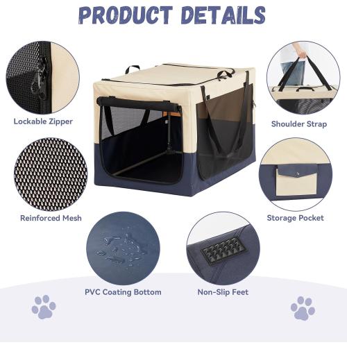 36 Collapsible Dog Crate for Large Dogs - Portable Soft Travel Kennel with Lockable Zippers, Waterproof Base, Washable Cover, Patented Screw Frame for Adjustable Tension, Outdoor, Indoor, Car Use