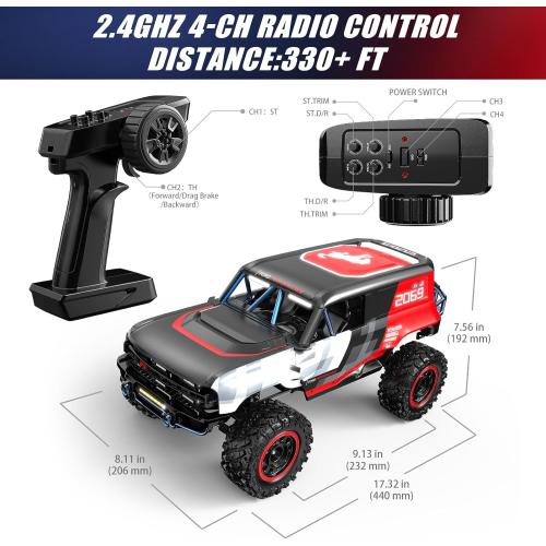 MJX H12P 1/12 Ford Bronco R Brushless RC Crawlers for Adults, Waterproof 4X4 Off-Road RC Rock Trucks with Portal Axles, Hard Case Licensed Remote Control Truck, RTR All Terrain RC Cars with 2 Battery