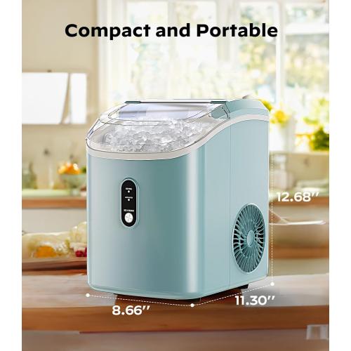 Nugget Ice Maker Countertop, Pellet Ice Machine with Self-Cleaning Function, Produces 33 lbs of Chewable Ice in 24 Hours, Sonic Ice Maker Perfect for Home Kitchens and Offices, Green