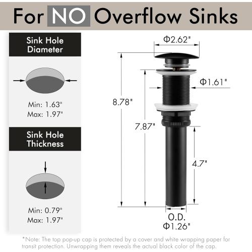 KES Bathroom Sink Drain Without Overflow Vessel