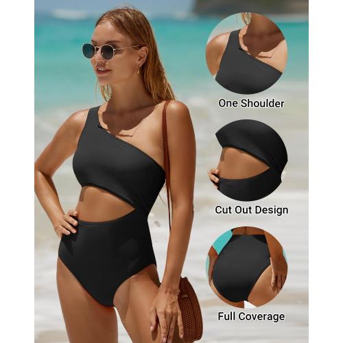 SiZE M...Women's One Piece Swimsuit- One Shoulder Bathing Suit Cutout Tummy Control Swimwear