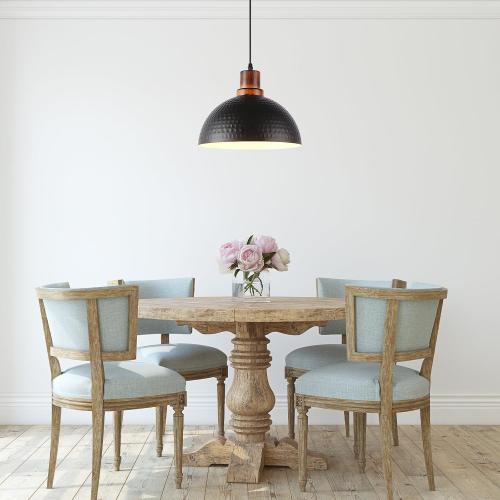 Size 11.8 Color Black Pendant Lights Kitchen Island, 11.8 Hammered Metal Black Dome Pendant Lighting Black and Wood Pendant Light Fixture Hanging Ceiling Light for Dining Living Room Restaurant Sink