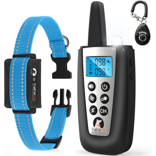 PaiPaitek Dog Bark Collar with Remote 3300ft Range - Automatic Bark Activated Shock Collar for Small Medium Large Dog with 5 Adjustable Sensitivity & Waterproof