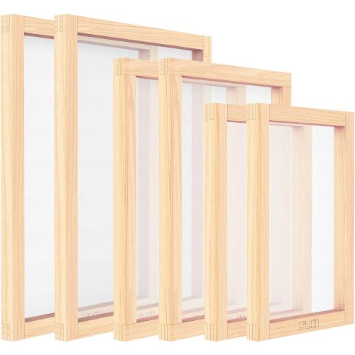 Caydo 6 Pieces 3 Size Wood Silk Screen Printing Frame with Mesh for Screen Printing, 10 x 14 Inch, 8 x 12 Inch, 6 x 10 Inch