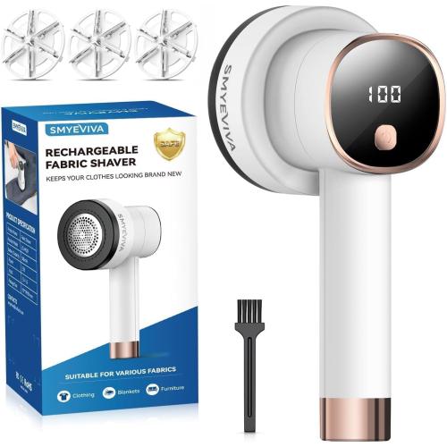 Rechargeable Fabric Shaver for Clothes: 6-Leaf Blades & 3 Speeds to Remove Pilling, Fuzz & Lint Balls - with LED Display, Portable Electric Lint Remover for Sweater, Couch, Blanket, Furniture