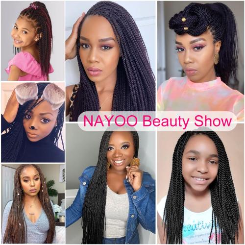 NAYOO Senegalese Twist Crochet Hair for Kids - 8 Packs 14 Inch Small Crochet Hair for Black Women, 30 Strands/Pack Black Crochet Braids Hair, Crochet Twist Hair Hot Water Setting(14 Inch, 1B)