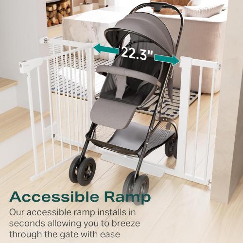 Cumbor 29.7-46 Baby Gate for Stairs, Toddler Safety Essentials for The House, Auto Close Dog Gate for Doorways, Mom's Choice Awards Winner-Easy Install Pressure Mounted Pet Gates for Dogs, White