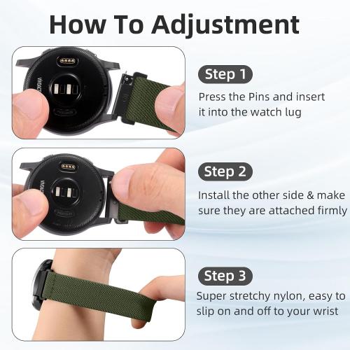 DaQin 3 Pack Nylon Watch Bands Compatible with 16mm 18mm 20mm 22mm Quick Release Watch Band, Adjustable Soft Stretchy Solo Loop Strap Elastic Braided Relacement Wristband for Men Women