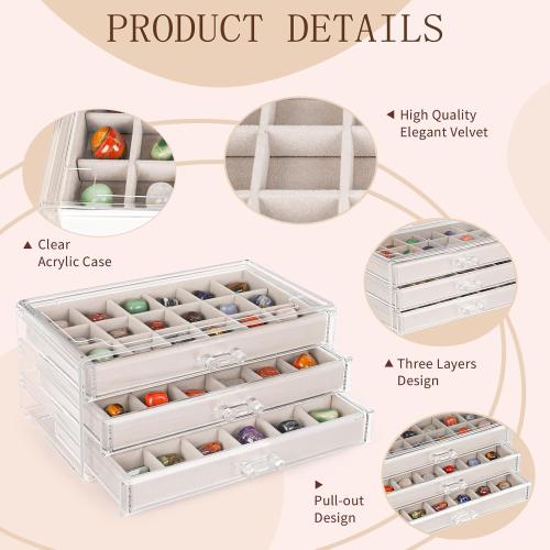 Acrylic Rock Display Case,54 Grids Rock Collection Box for Kids with Mini Magnifying Glass and Gloves, Clear Display Cases for Stones Collectibles Gemstone Crystals Storage Boxes