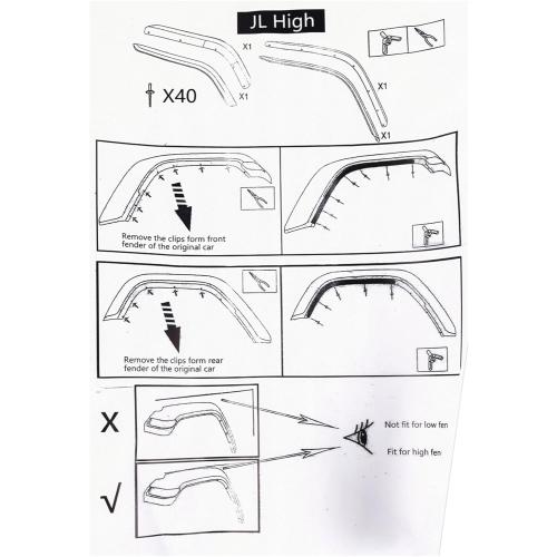Front & Rear Fender Flares Extension Set Replacement for 2018-2024 Jeep Wrangler JL JLU Rubicon High Clearance Wheel Fender Flares, Not fit 4XE