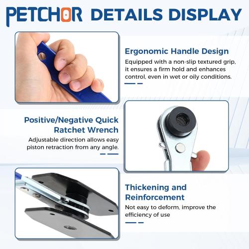 4 in 1 Brake Caliper Piston Compressor Tools, Disc Brake Caliper Press Tool with 360° Swing Ratchet and 2 Caliper Hooks for Piston Compression Disc Brake Pad Replacement and Maintenance (Blue)