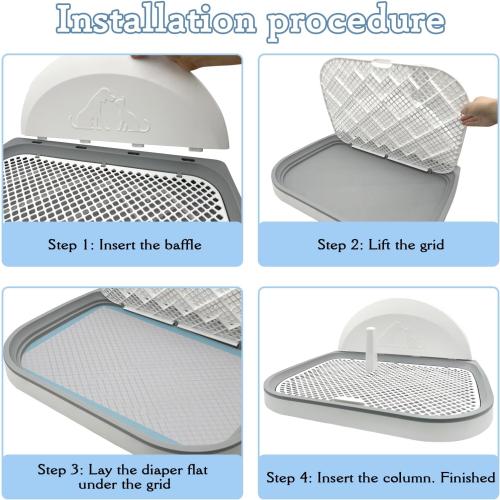 Tfwadmx Pee Pad Holder Dog Potty Tray with Splash Guard & Center Post Mesh Training Toilet Potty Tray Puppy Pad Holder for Puppy and Small Size Dog (Grey, 22.4×17.7)