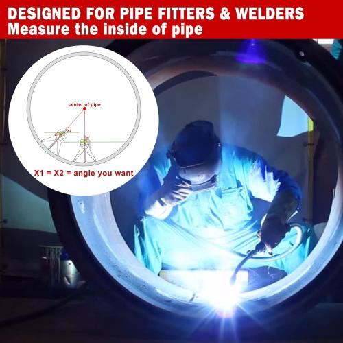 Pipe Center Finder, Pipefitter Tools w/Centering Head, Pipe Fitting Tools Center Finder Tool to Measure Pipe Diameter Over 0.5 and Up, 4 Y-Type Base Fitted with Adjustable Dial Bubble Protractor.