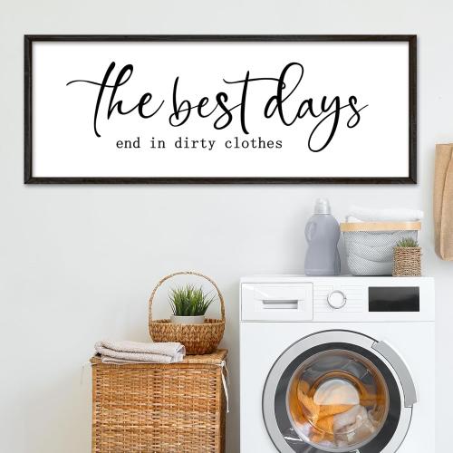 Laundry Room Wall Decor 40×15 The Best Days End In Dirtiest Clothes Sign Funny Modren Bathroom Large Plaque Wood Framed Wall Hanging Art (Black)