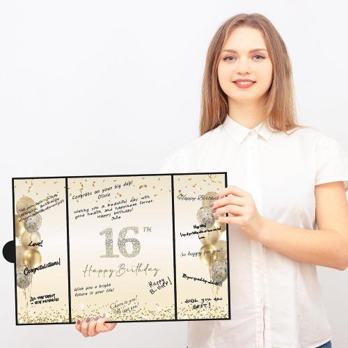 DARUNAXY Black Gold Happy 16th Birthday Alternative Signature Guest Book