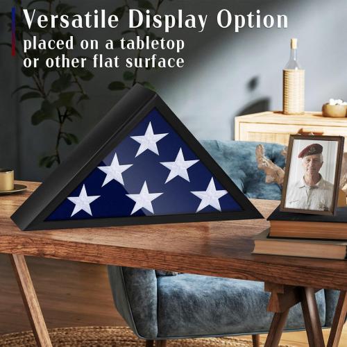 Glass Front Flag Display Case for 5' x 9.5' Folded Burial Flag, Black Solid Wood Frame, Wall Mount Military Flag Box Display Case for Veterans