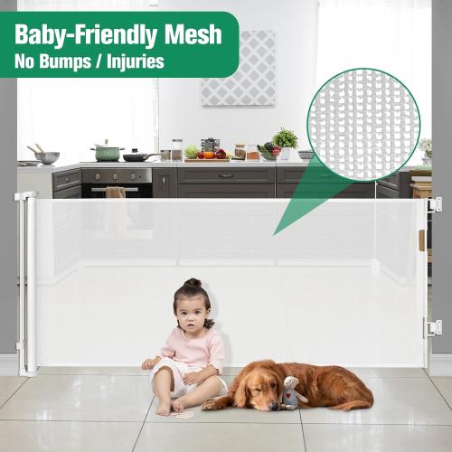 Mom's Choice Awards Winner - 110 Inch Extra Wide Baby Gate for Large Openings Retractable Baby Gates Indoor Outdoor Extra Long Dog Gate for Doorway Stair Gates for Kids or Pets Extra Large Dog Gate